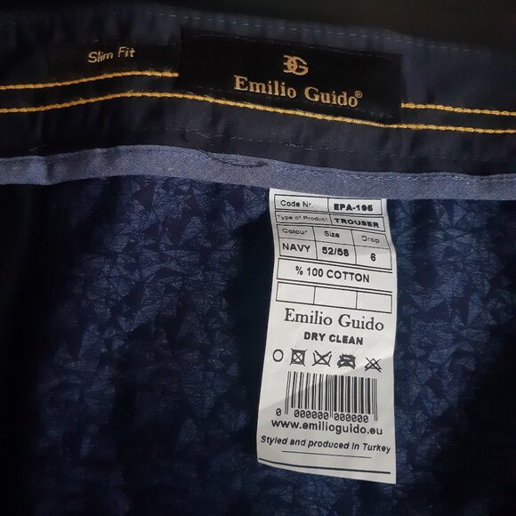 Emilio Guido SZ 38 Navy 100% Cotton Men's Lightweight Pants, Trousers - Picture 7 of 12